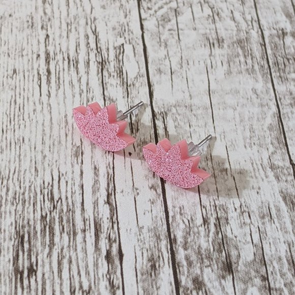 Sparkly Acrylic Light Pink Lotus with Light Pink Glitter Stud Earrings - Picture 3 of 10